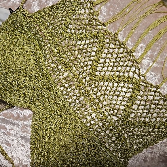 AMERICAN JEANS GREEN BEADED CROCHET CROP TOP SIZE S - Picture 3 of 7
